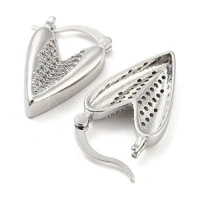 Heart Shape Brass Micro Pave Clear Cubic Zirconia Thick Hoop Earrings EJEW-Q785-03P-1