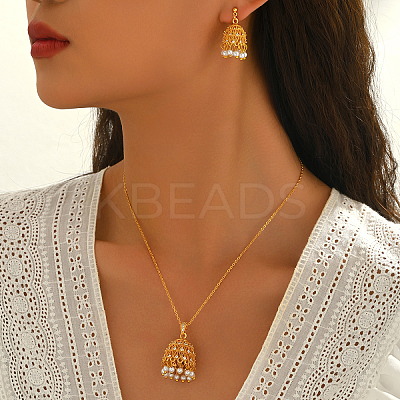Ethnic Style Brass Cubic Zirconia & Imitation Pearl Stud Earrings & Pendant Necklaces Sets for Women SA8520-1