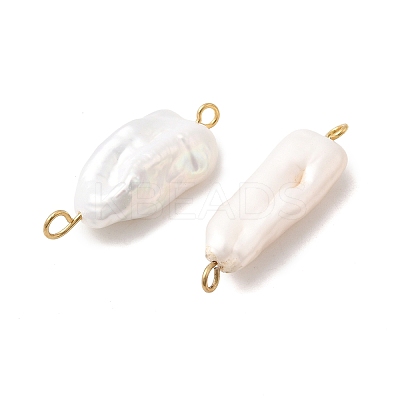 Baroque Natural Keshi Pearl Nuggets Connector Charms with 304 Stainless Steel Double Loops PALLOY-JF04390-01-1
