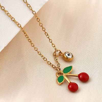 304 Stainless Steel Red Enamel Pendant Necklaces for Women NJEW-U043-02C-G-1