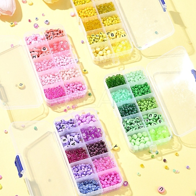 DIY Flat Round & Round Acrylic & Glass Seed Beads Jewelry Making Findings Kits DIY-FS0006-45-1