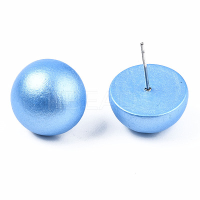 Painted Half Round Schima Wood Earrings for Girl Women EJEW-T017-02B-1