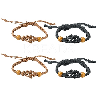 4Pcs 2 Colors Adjustable Braided Waxed Cord Macrame Pouch Bracelet Making MAK-CJ0001-18-1