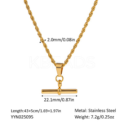 European 304 Stainless Steel T-bar Pendant 2MM Rope Chain Necklaces YK5121-1-1