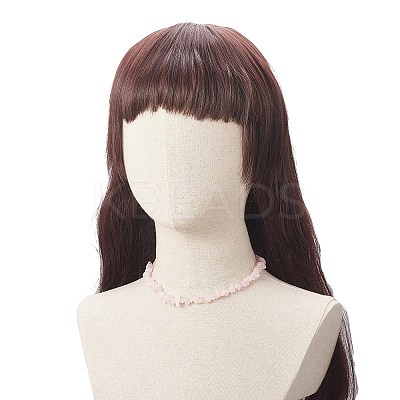 Natural Rose Quartz Chip Beaded Necklaces with 304 Stainless Steel Lobster Claw Clasp & Chain Extender NJEW-JN04225-01-1