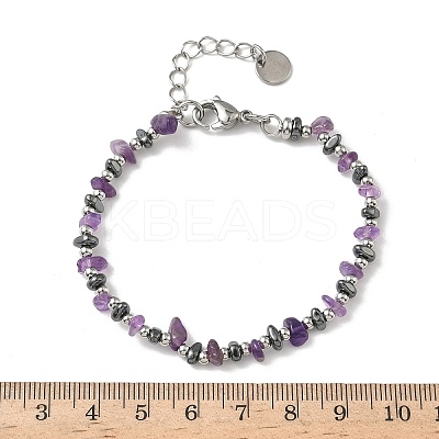 Natural Amethyst Chip & Non-magnetic Synthetic Hematite Beaded Bracelet for Women BJEW-Z148-02P-08-1