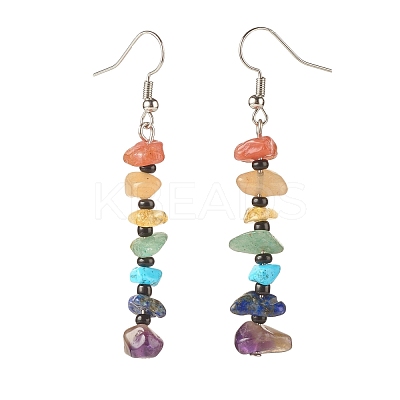 Natural & Synthetic Mixed Gemstone Chip Beaded Dangle Earrings with Glass EJEW-JE04841-1