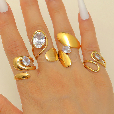 304 Stainless Steel Cubic Zirconia Cuff Rings Sets for Women FS-WG503C7-20-1