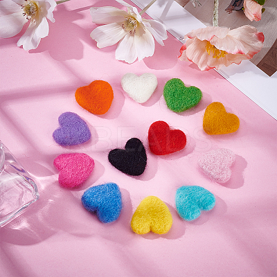 12Pcs 12 Colors Heart Handmade Wool Felt Ornament Accessories AJEW-WR0002-62-1