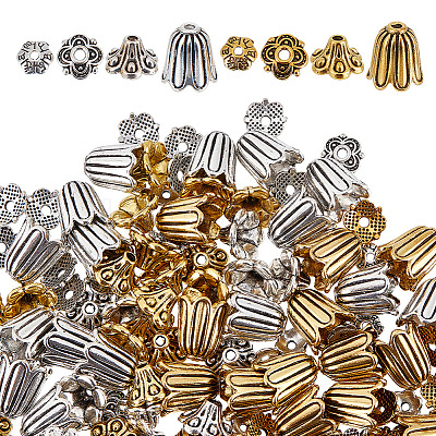 160Pcs 8 Styles Tibetan Style Bell Filigree Bead Caps TIBE-GO0001-04-1