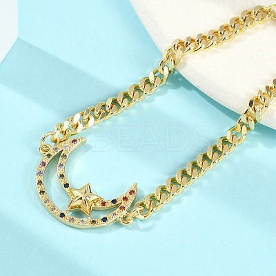 Brass Micro Pave Clear Cubic Zirconia Link Bracelets LS-BJEW-M050-03G-01-1