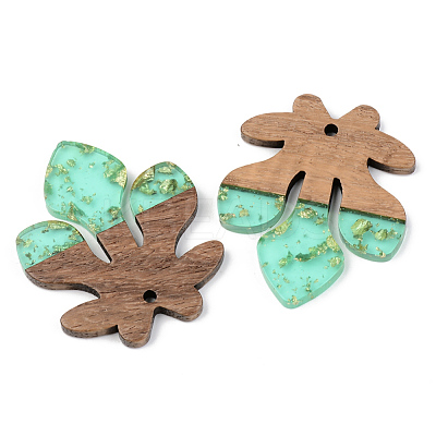 Transparent Resin & Walnut Wood Pendants RESI-S389-051A-B02-1