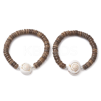 Natural Coconut Rondelle Beaded Stretch Bracelets BJEW-JB10250-02-1