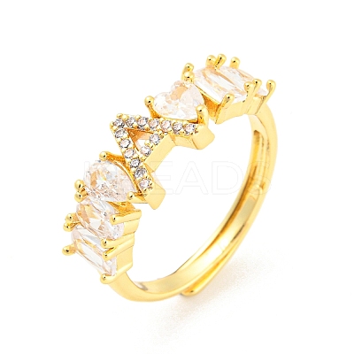 26Pcs 26 Style Initial Letter A~Z Clear Cubic Zirconia Adjustable Rings Set RJEW-Q781-17G-1
