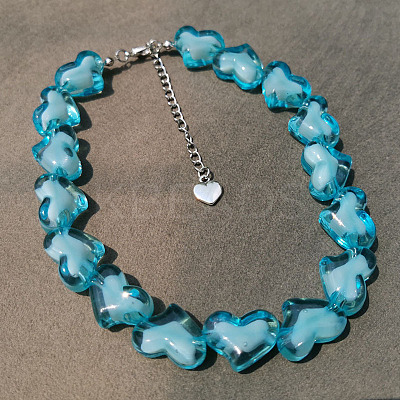 Valentine's Day Acrylic Bead in Bead Heart Beaded Necklaces with Alloy End Chains FS-WG4CF83-02-1