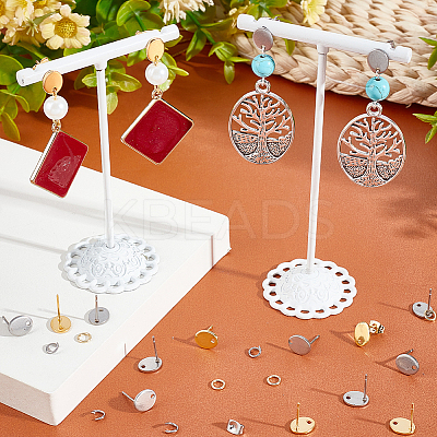 60Pcs 2 Colors 201 Stainless Steel Stud Earring Findings with Hole DIY-SC0023-54-1