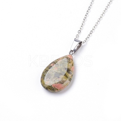 Natural & Synthetic Gemstone Pendant Necklaces NJEW-JN02160-1