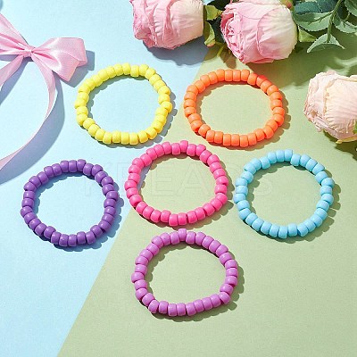 6Pcs 6 Colors Rondelle Opaque & Frosted Acrylic Beaded Stretch Bracelet Sets BJEW-JB10304-1