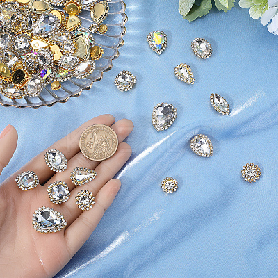 100Pcs 10 Style Flower/Horse Eye/Teardrop Sew on Rhinestone RGLA-GF0001-14A-1