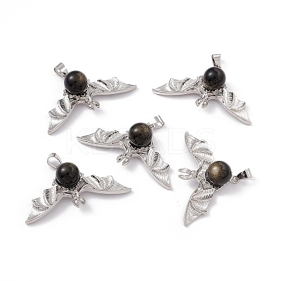 Natural Golden Sheen Obsidian Pendants KK-A173-11P-1