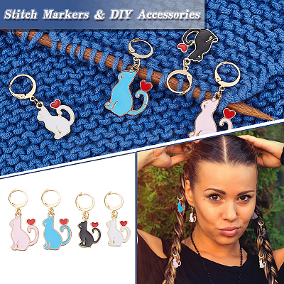 Alloy Enamel Cat Charm Locking Stitch Markers HJEW-PH01711-1