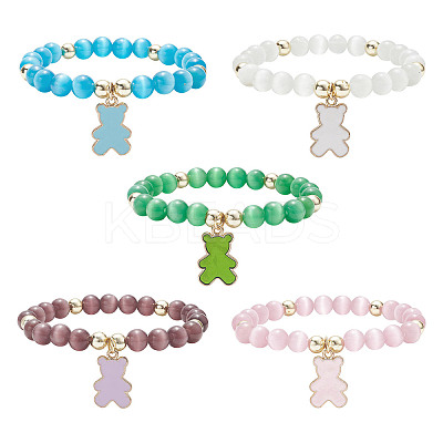 Cat Eye Round Beaded Stretch Bracelet BJEW-JB09329-1