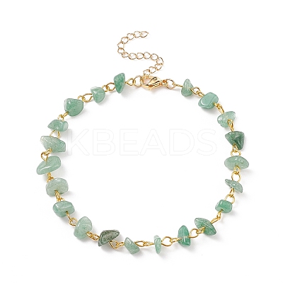 Gemstone Chips Beaded Anklet with 304 Stainless Steel Chains for Women X-AJEW-AN00497-1