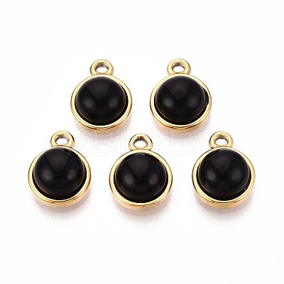 Natural Black Onyx Half Round Charms STAS-N109-213F-G-1