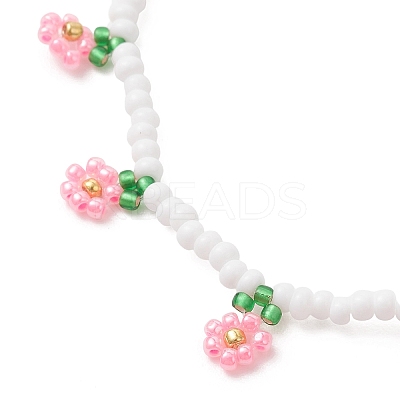 Floral Glass Seed Bead Charm Bracelets for Women BJEW-MZ00306-01-1
