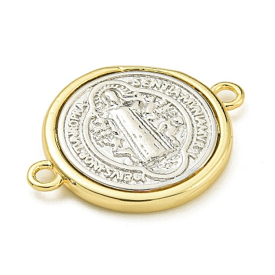 Rack Plating Brass Saint Benedict Medal Connector Charms KK-Z067-08G-02-1