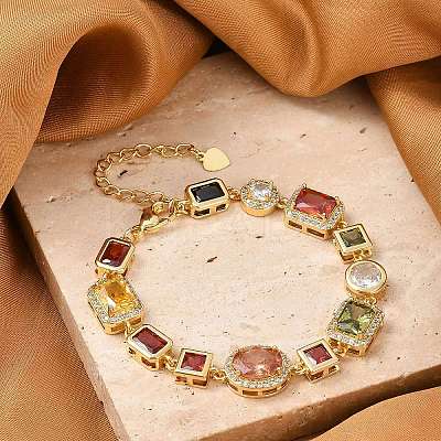 Brass Micro Pave Clear Cubic Zirconia Bracelets for Women BJEW-M047-04G-1