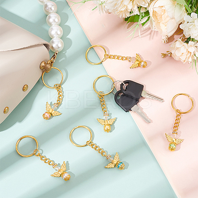 10Pcs 10 Color Tibetan Style Alloy Angeltee with ABS Plastic Imitation Pearl Beaded Charms Keychains KEYC-PH01510-1