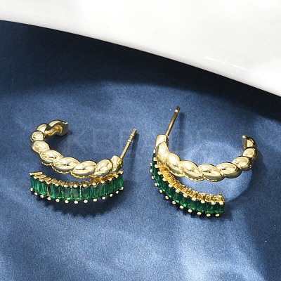 Twist Brass Micro Pave Cubic Zirconia Stud Earrings EJEW-M082-16G-01-1
