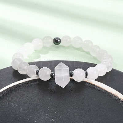 Natural Quartz Crystal Beaded Stretch Bracelet for Women BJEW-A145-01H-1
