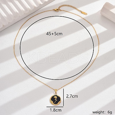 Vintage Luxury 201 Stainless Steel Enamel Rose Pendant Necklaces for Women Daily Wear YQ3958-1-1