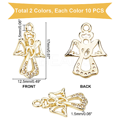 20Pcs 2 Colors Brass Micro Pave Cubic Zirconia Charms KK-PH0002-51-WH-1