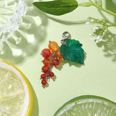 Grape Natural Carnelian Pendant Decorations HJEW-TA00266-02-1