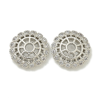 Rack Plating Brass Micro Pave Clear Cubic Zirconia Bead Caps KK-K386-12P-1