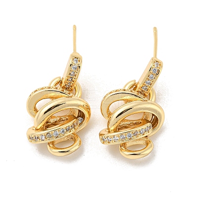 Brass with Clear Cubic Zirconia Dangle Stud Earrings EJEW-B035-07KCG-1