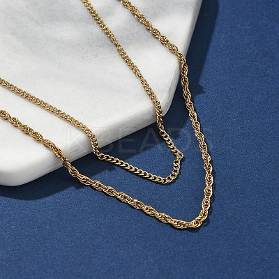 304 Stainless Steel Rope Chain Double Layered Necklaces for Women NJEW-U050-02A-G-1