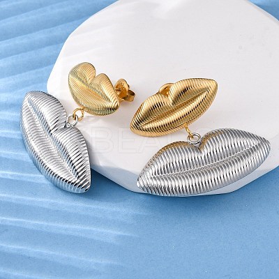 Two Tone Lip 304 Stainless Steel Dangle Stud Earrings EJEW-Z109-02GP-1