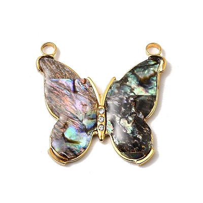 304 304 Stainless Steel Pave Natural Paua Shell Pendants STAS-Z148-01G-1