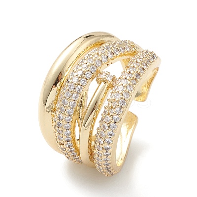 Clear Cubic Zirconia Flower Open Cuff Ring RJEW-C056-10G-1