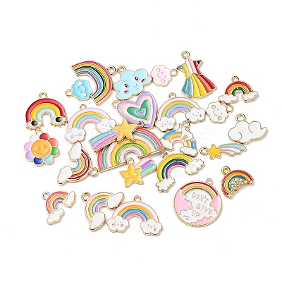 25Pcs 25 Style Light Gold Alloy Enamel Pendants ENAM-YW0001-82-1