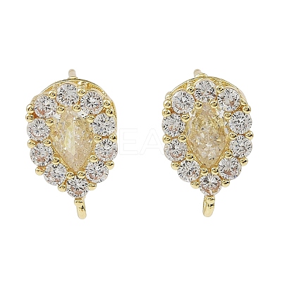 Teardrop Brass Micro Pave Clear Cubic Zirconia Stud Earring Findings KK-C107-13G-1