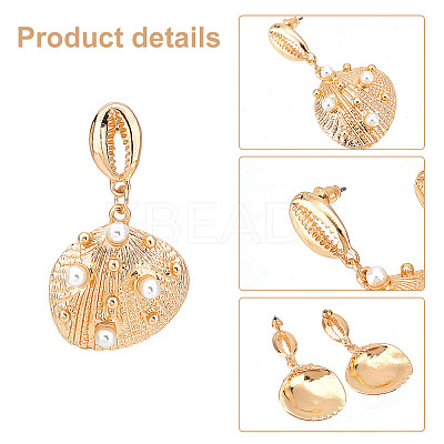 6 Pairs 3 Style Shell & Starfish Steel Asymmetrical Earrings with ABS Imitation Pearl Beaded EJEW-PH0001-15-1