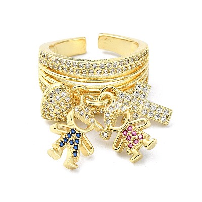 Rack Plating Brass Micro Pave Cubic Zirconia Open Cuff Rings RJEW-C076-08A-G-1