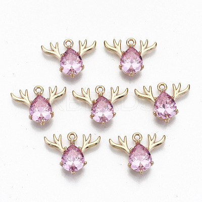 Brass Glass Rhinestone Pendants GLAA-S179-24B-RS-1