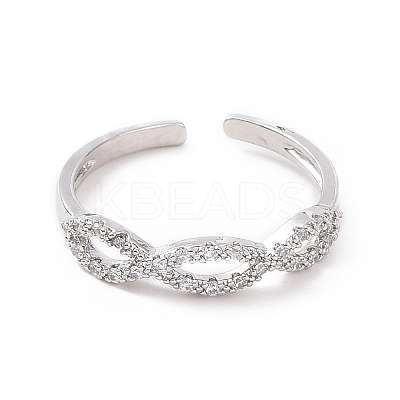 Clear Cubic Zirconia Hollow Out Oval Open Cuff Ring RJEW-E072-04P-1