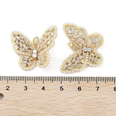 Rack Plating Brass Micro Pave Clear Cubic Zirconia with Plastic Imitation Pearl Pendants KK-G482-03G-1